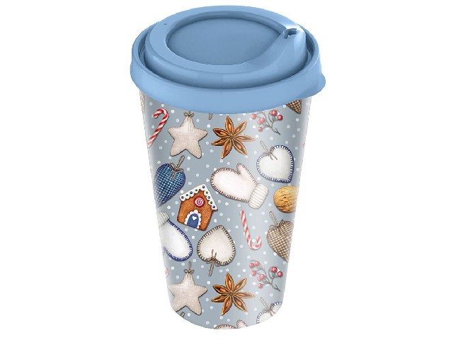 Стакан с крышкой 550мл с декором (темно-голубой)